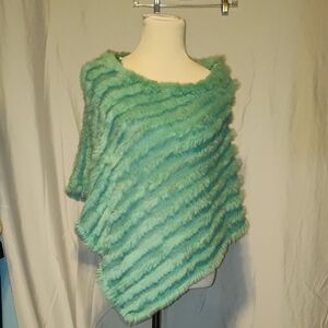 Wilsons Leather Maxima Genuine Rabbit Fur Poncho Cape Shawl - Aqua Green One